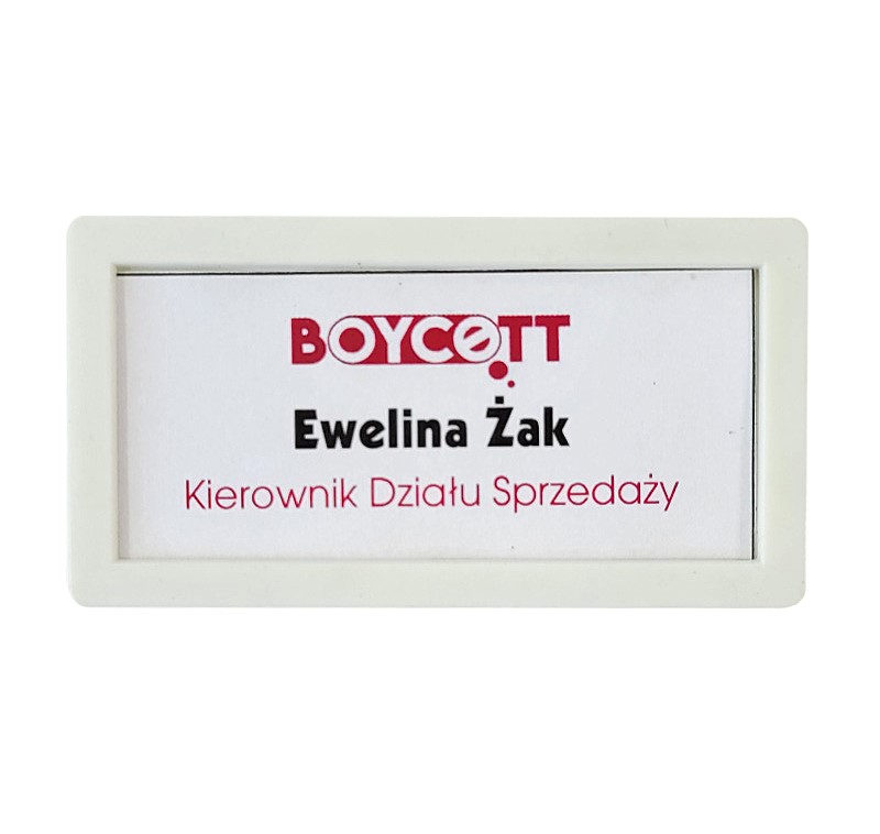 Identyfikator z okienkiem i zapięciem na agrafkę
